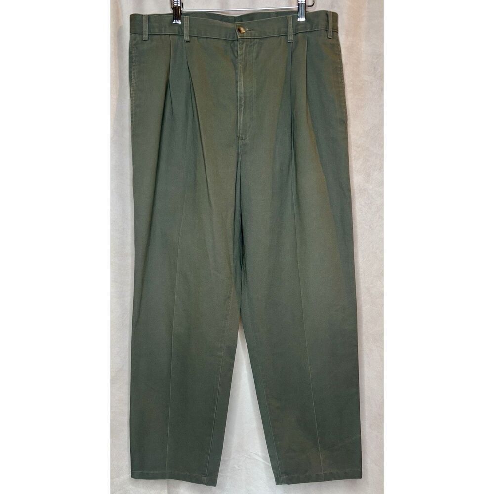 Bill Blass Olive Chino Pants Mens 36x34 Cotton Pleated Classic Fit